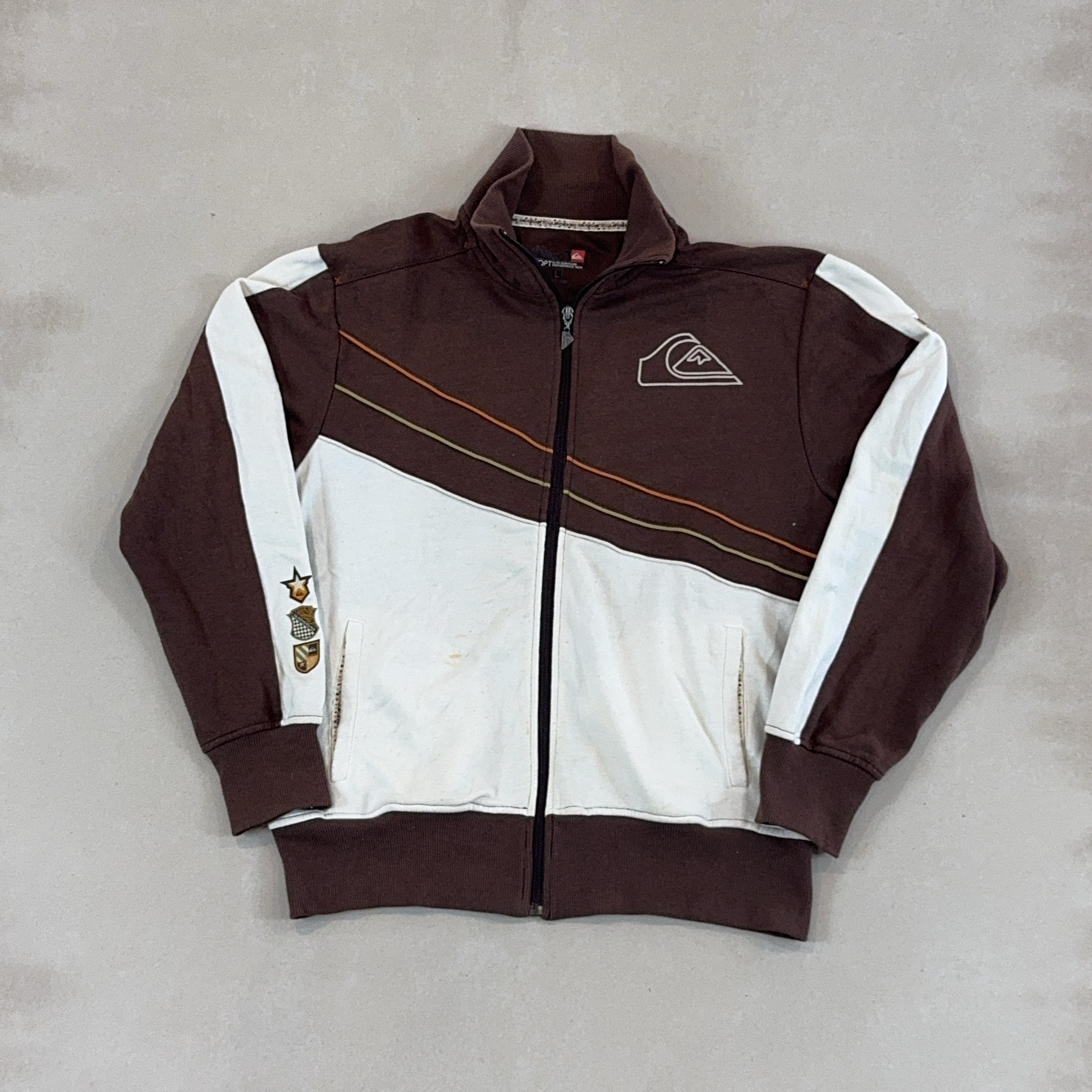 QUIKSILVER BROWN & WHITE JACKET - MEDIUM