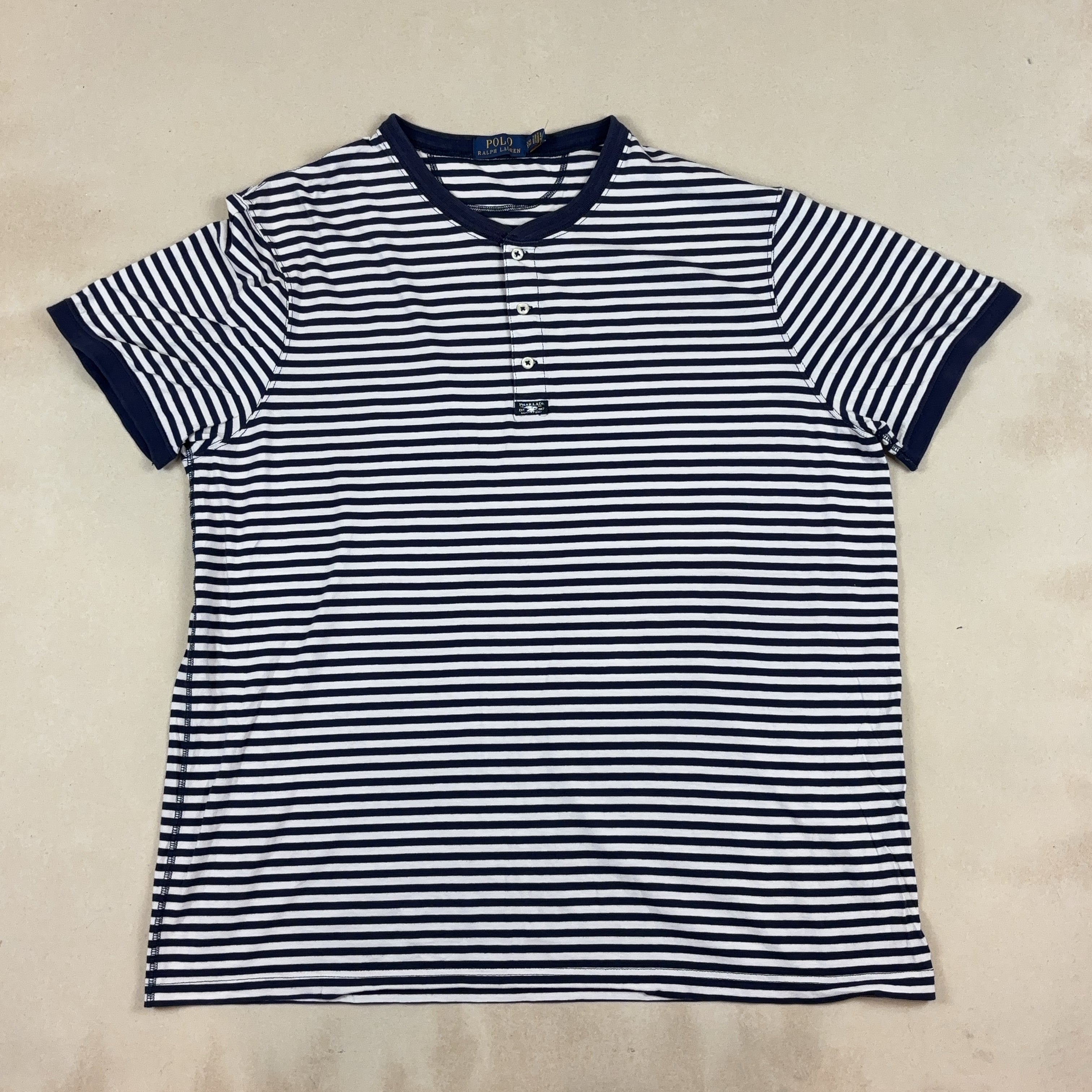 POLO RALPH LAUREN STRIPED NAVY BLUE TEE - 2X LARGE