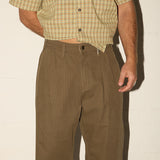Pleated Herringbone Pants - Martini Olive