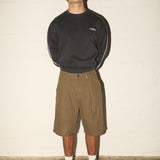 Pleated Herringbone Shorts - Martini Olive