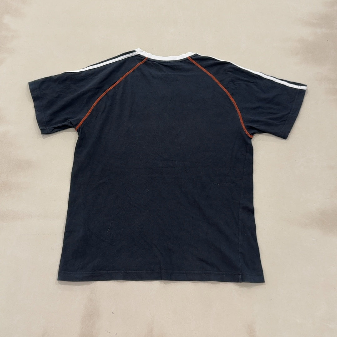 ADIDAS BLACK & WHITE STRIPE TEE - LARGE