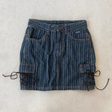 DENIM PINSTRIPE SKIRT - X SMALL