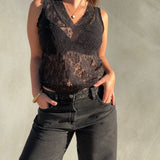 VINTAGE LACE SINGLET BLACK MEDIUM