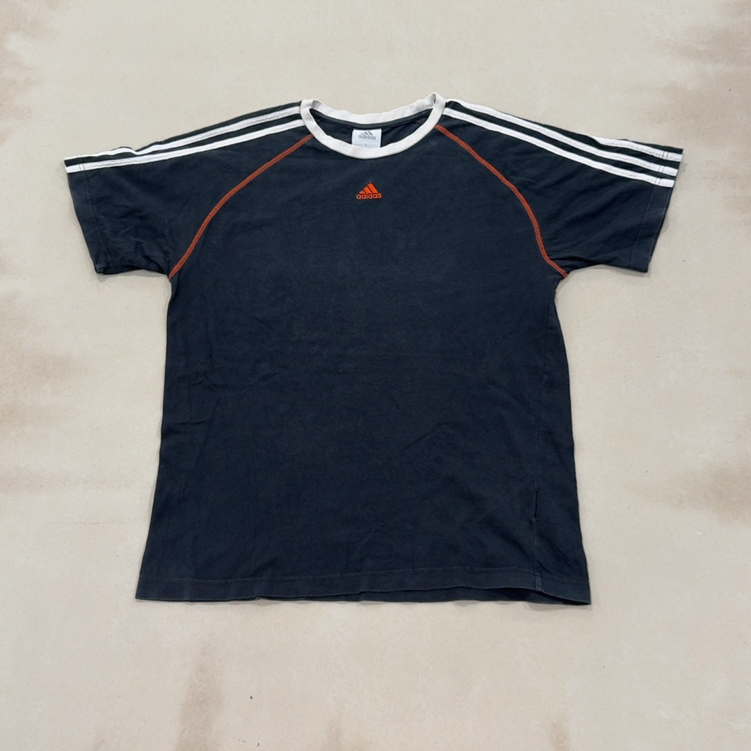ADIDAS BLACK & WHITE STRIPE TEE - LARGE