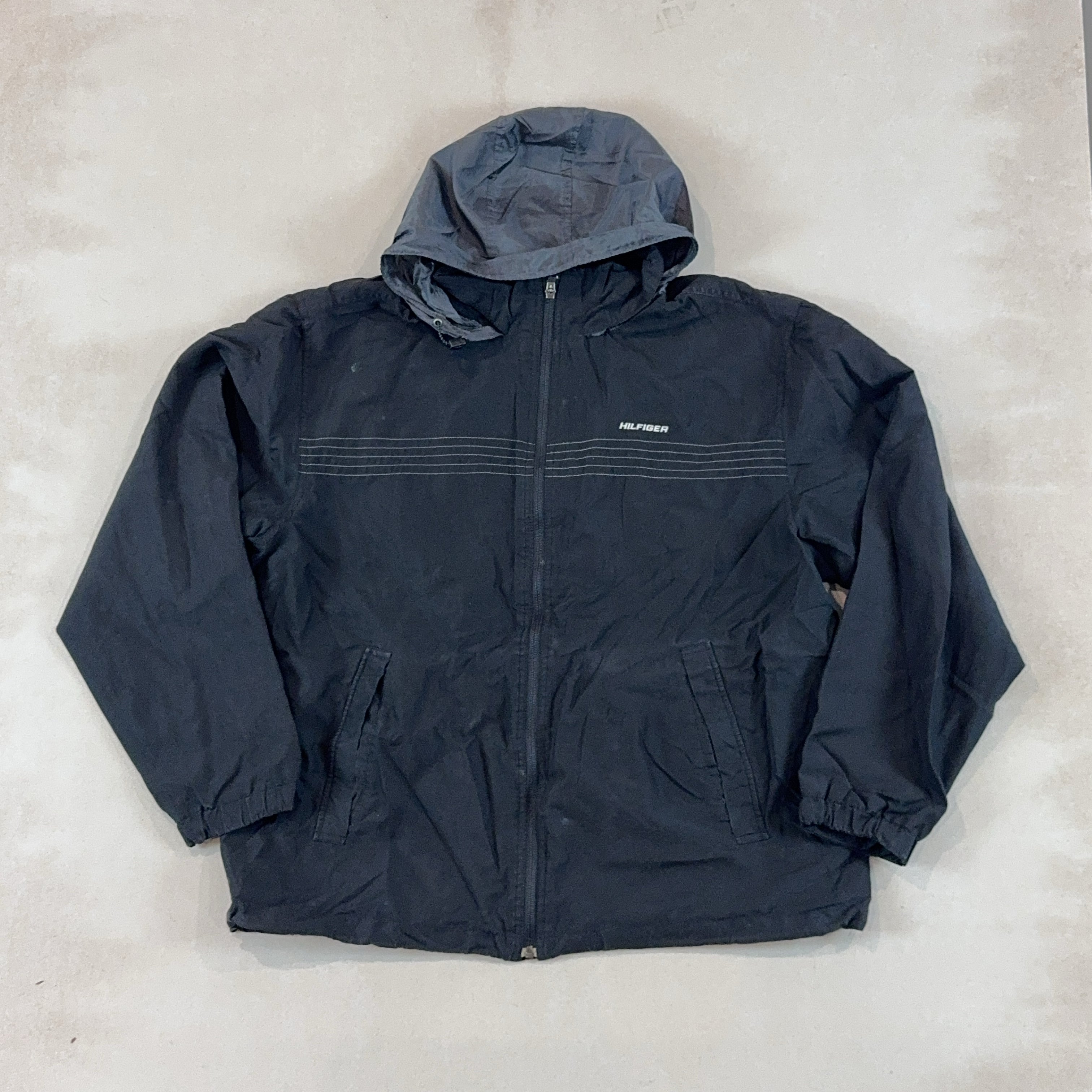 HILFIGER BLACK HOOD JACKET - X LARGE