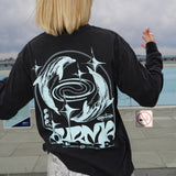 Chloe LS Tee - Cosmic Dolphin - Washed Black