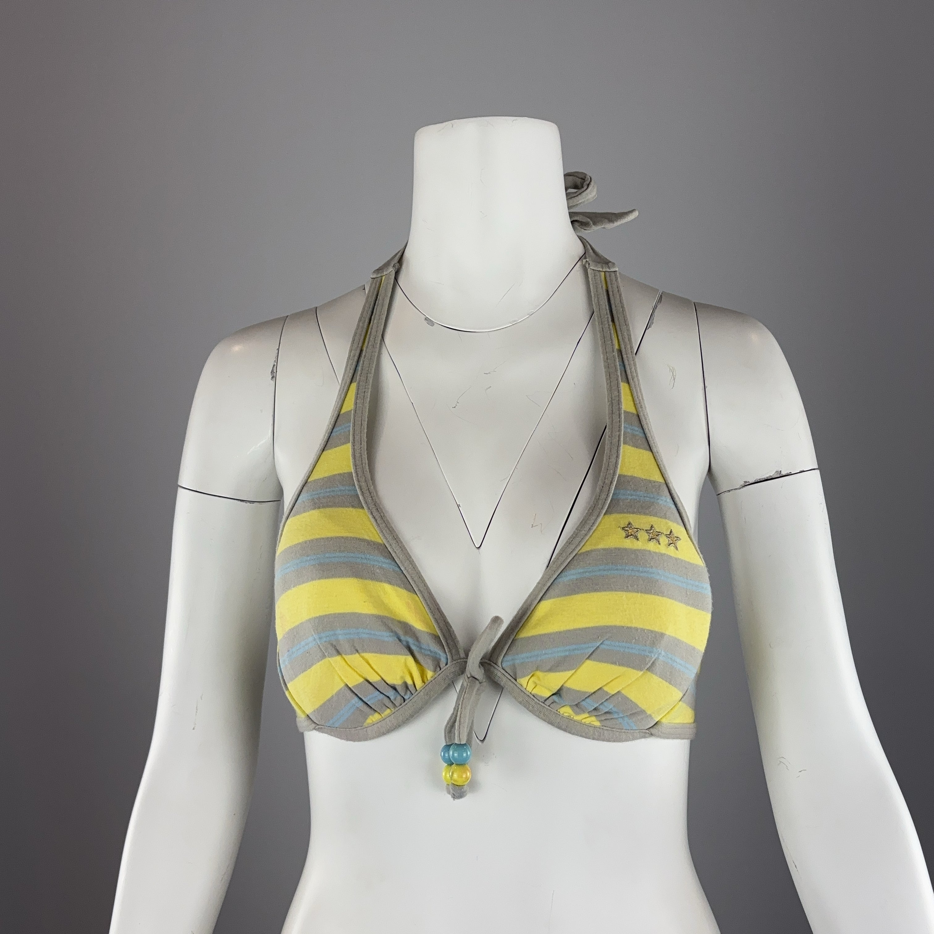 YELLOW AND GREY STRIPED BIKINI TOP - X SMALL