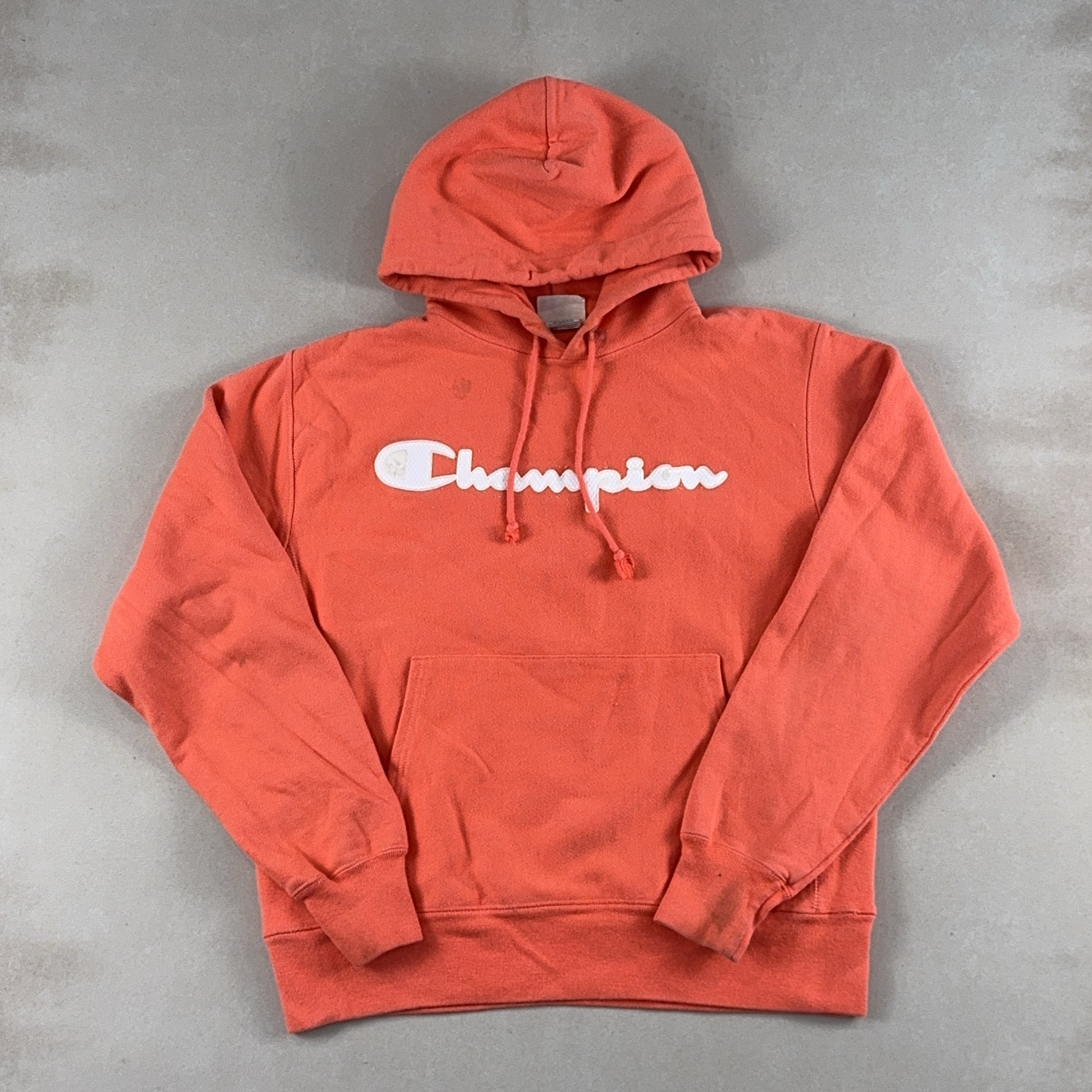 CHAMPION FLUORESCENT CORAL PINK HOODIE - LARGE