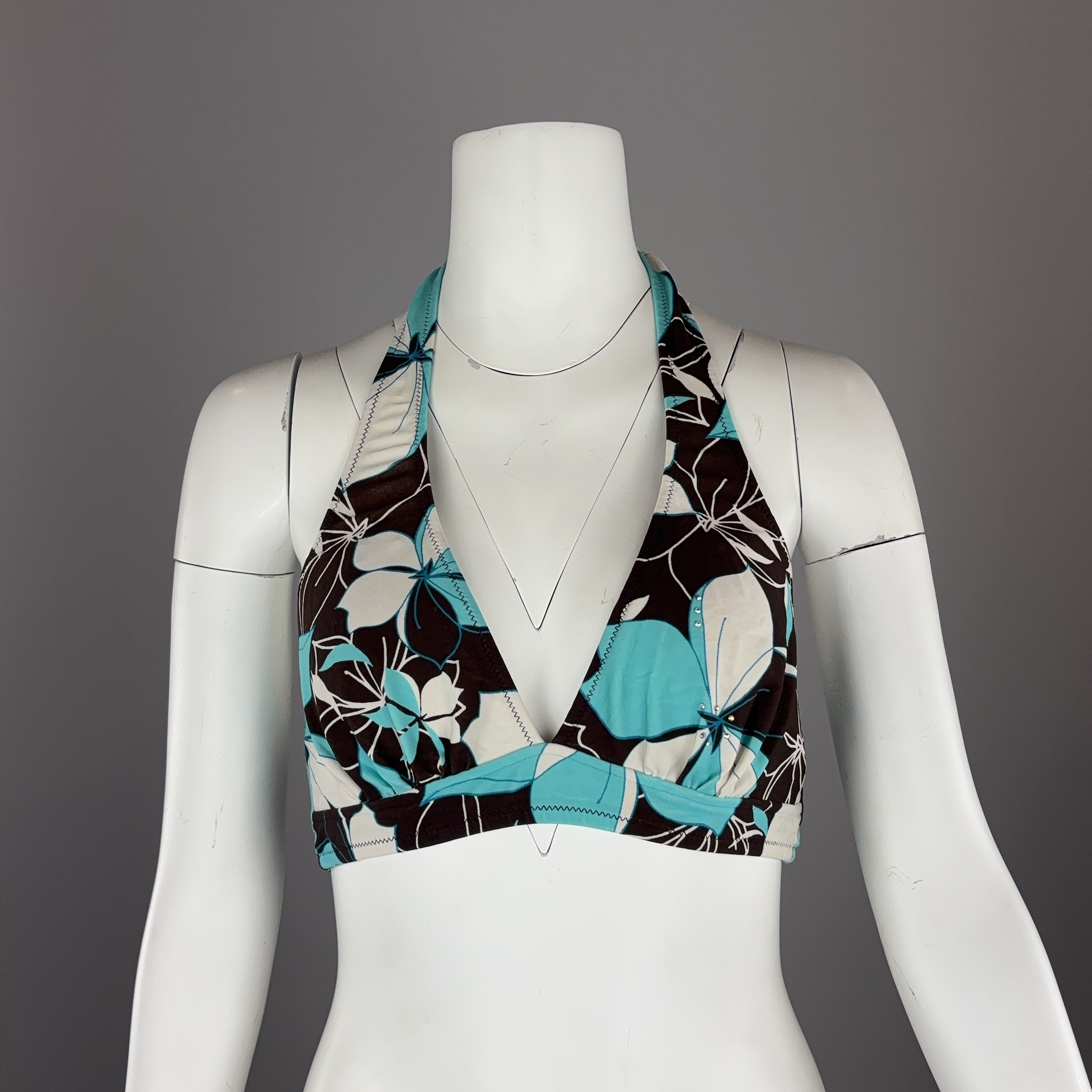 BROWN FLORAL PRINT BIKINI TOP - SMALL