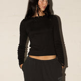 Button Top LS  - Black